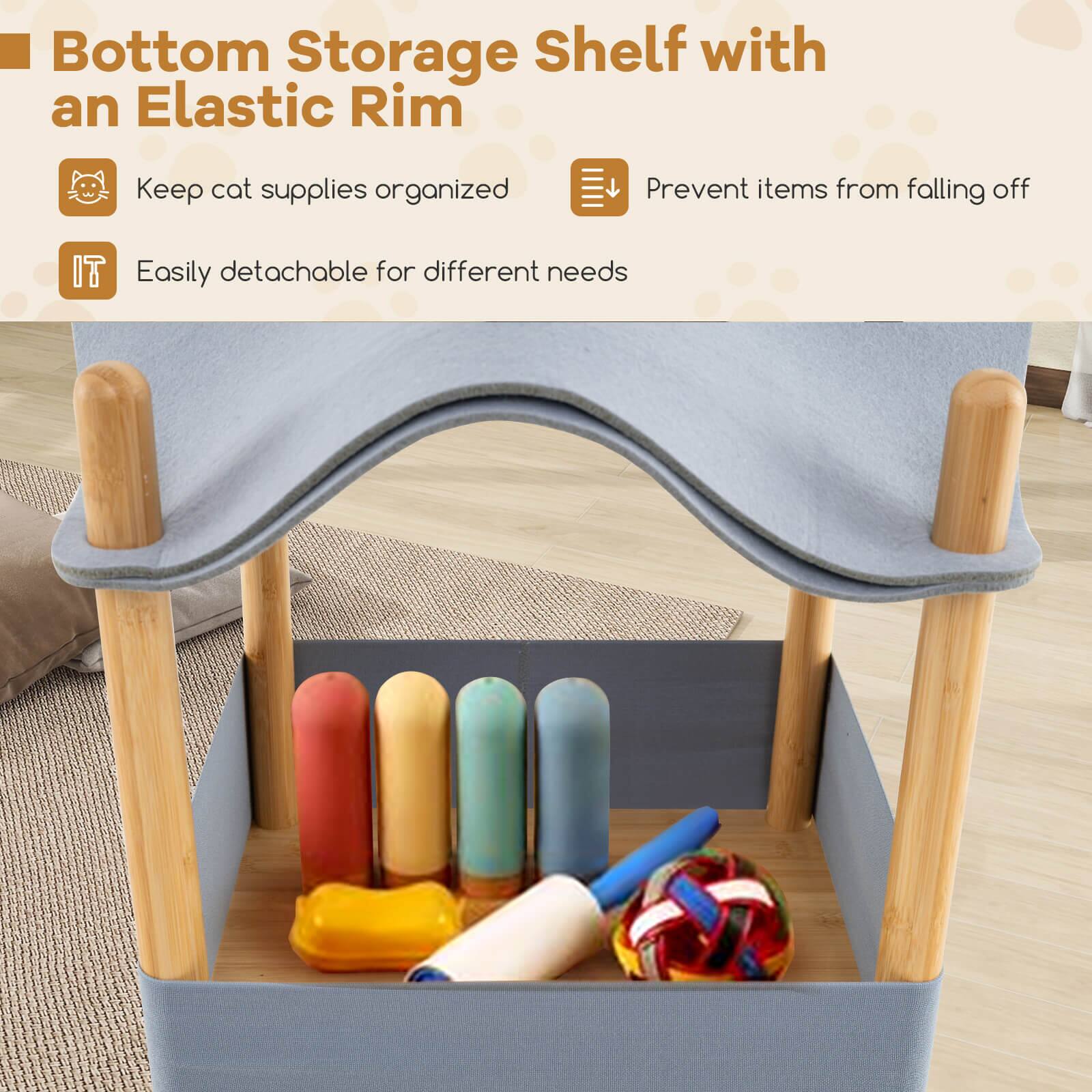 Bottom Storage Shelf with an Elastic Rim

- Keep cat supplies organized
- Prevent items from falling off
- Easily detachable for different needs