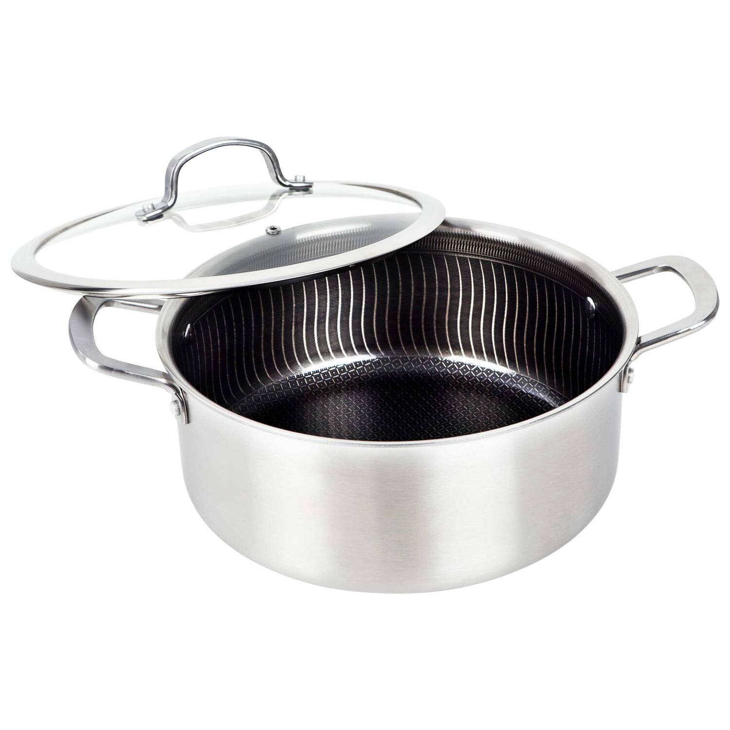 Front. Brentwood - Brentwood B-duh26l 3-ply Hybrid Non-stick Stainless Steel Dutch Oven With Tempered Glass Lid (6 Qt.) - silver.