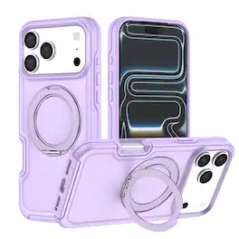 Dteck - for Apple iPhone 17 Pro Max Rugged Shockproof Case,Heavy Duty Dual Layer Protective Cover with 360 Ring Kickstand - Lightpurple