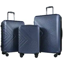 Travelhouse - 3 Piece Hardshell Luggage Set Hardside Lightweight Suitcase with TSA Lock Spinner Wheels - Navy Blue