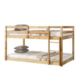 Ecooso - Solid Wooden, Solid Rubber Wooden Twin over Twin Floor Bunk Bed with Ladder, with Bed Platform of Strengthened Slats - Natural
