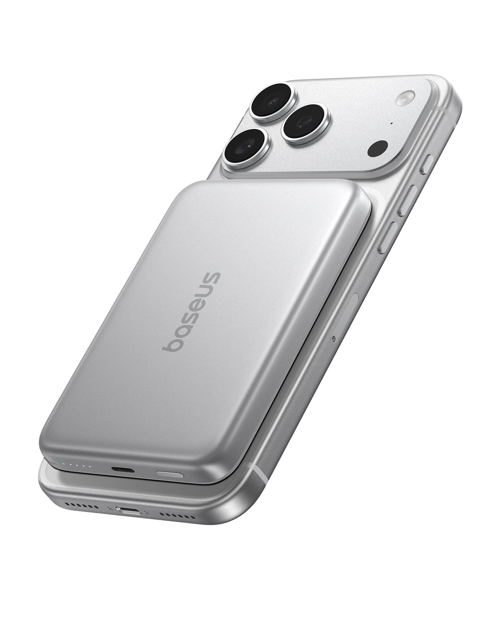 Left. Baseus - Baseus PicoGo 5000mAh Magnetic Wireless Power Bank, Ultra Slim Portable Charger for iPhone, Samsung Galaxy & USB-C Devic - Sliver.