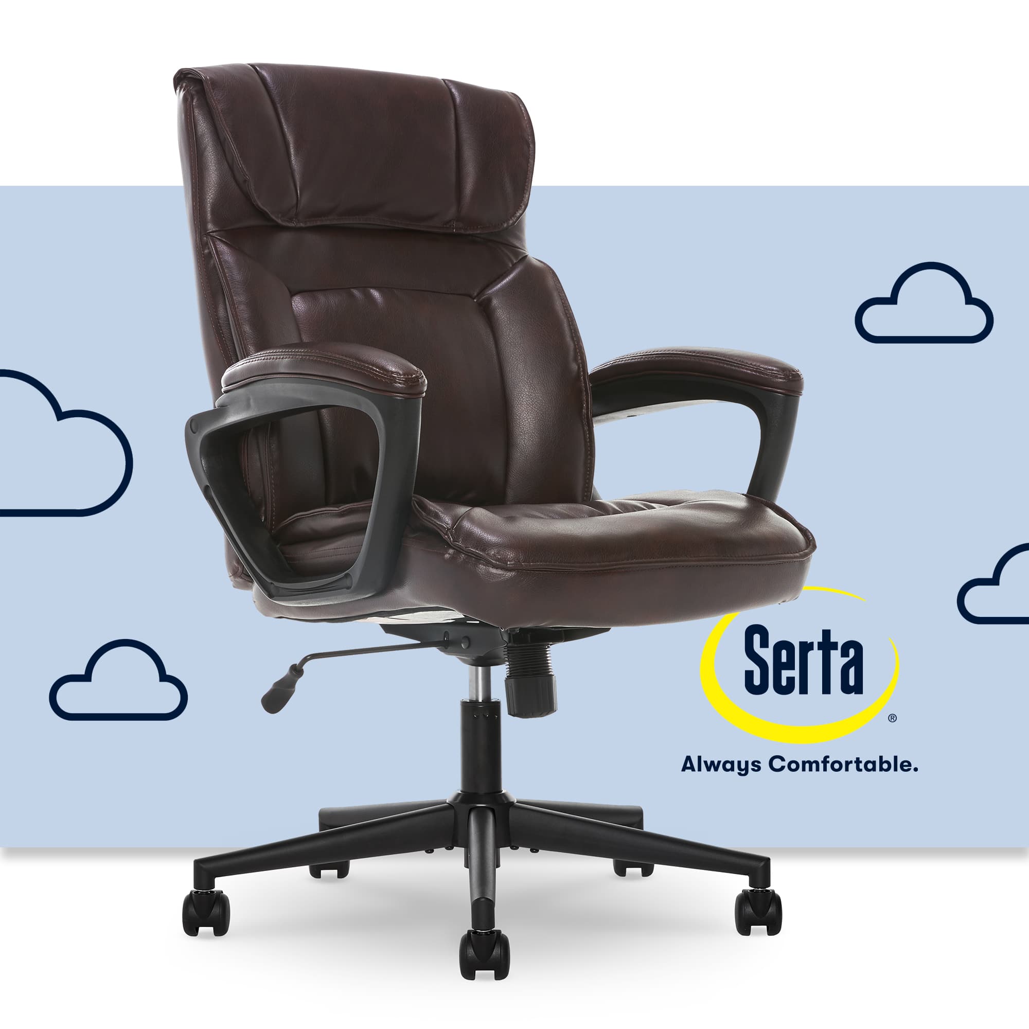 Front. Serta - Hannah Upholstered Executive Office Chair with Pillowed Headrest - Smooth Bonded Leather - Biscuit.