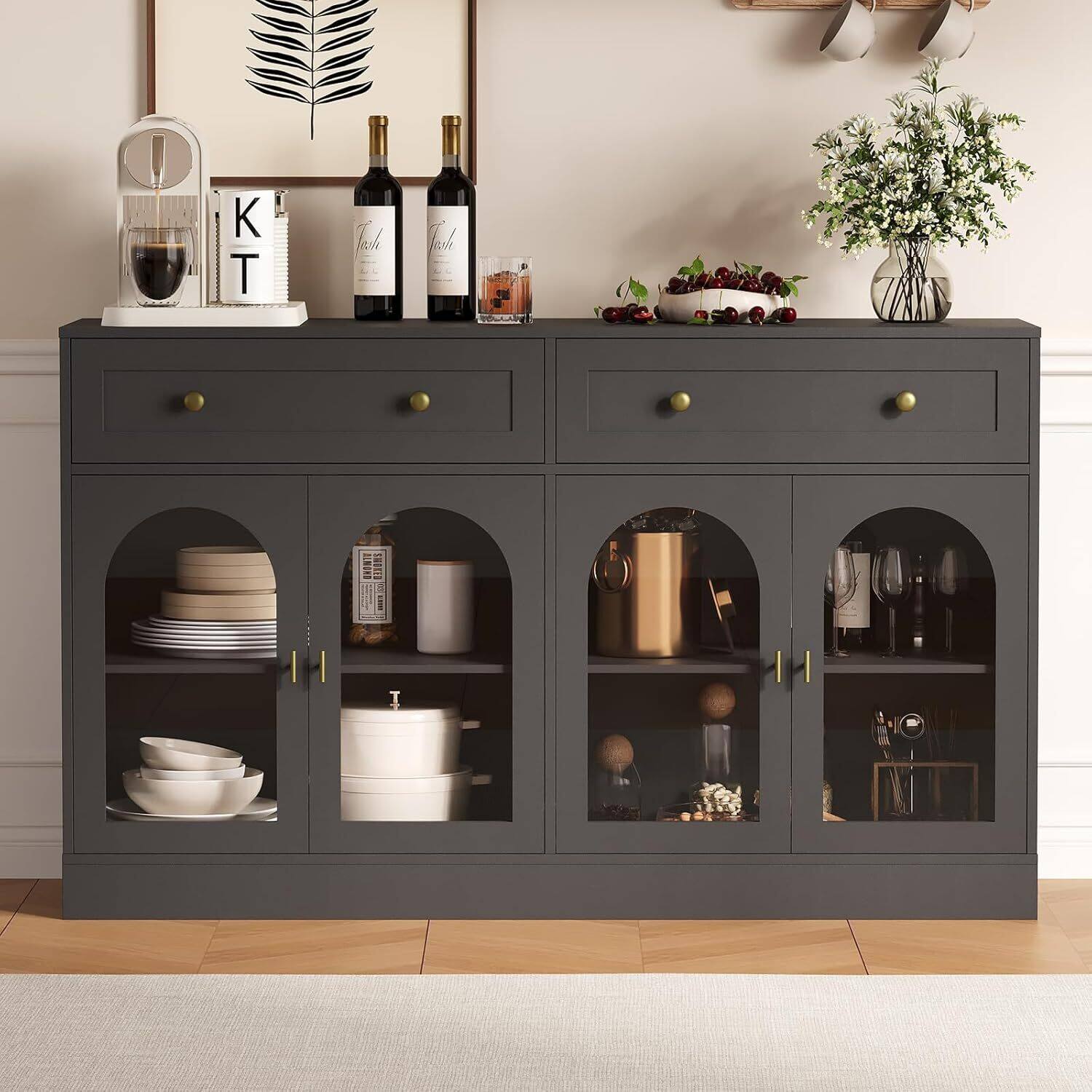 GARVEE - 55" TV Stand, Sideboard Buffet Cabinet with Storage for Dining Room, Living Room - Black