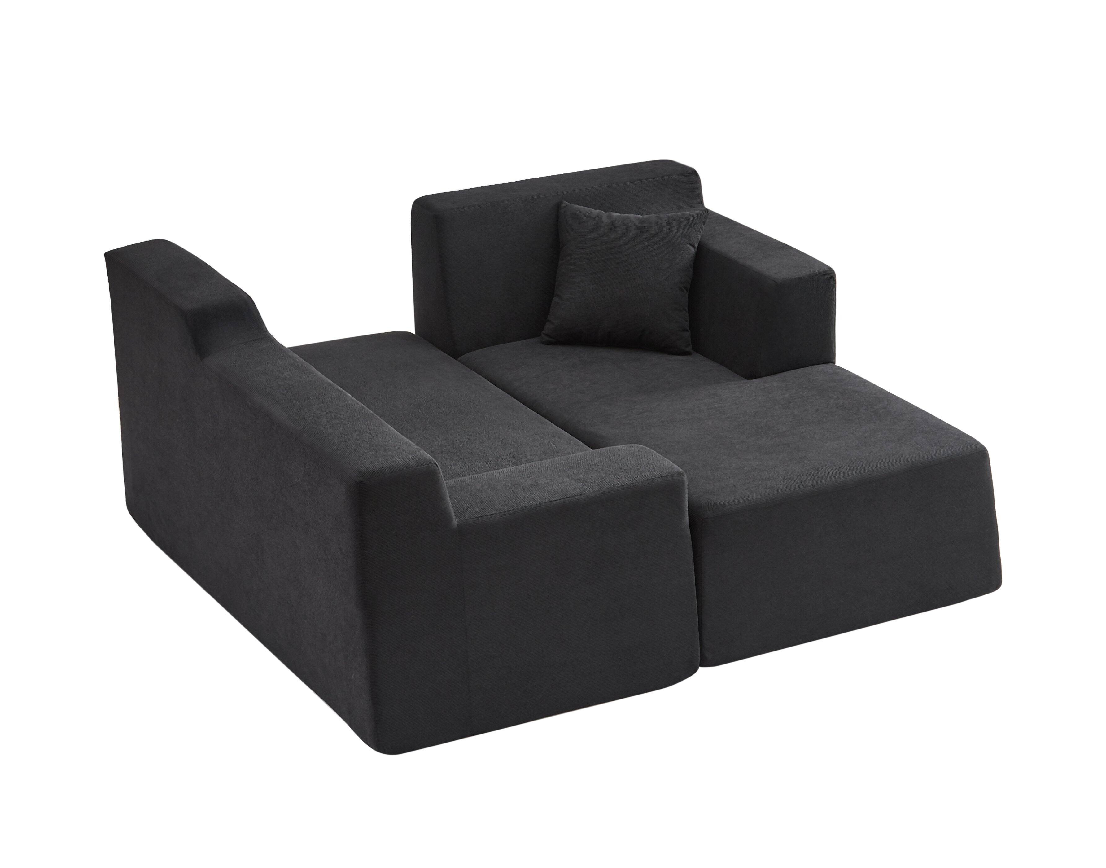 Alt View 2. Anysun - Anysun L-Shaped Design Right-Facing Modern Minimalist Corduroy High Raised Thickened Back Sofa - Black.