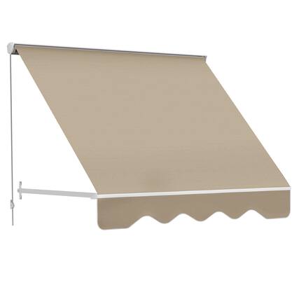 Front. Outsunny - 6' Drop Arm Manual Retractable Window Awning Sun Shade Shelter for Patio Balcony Outdoor, Aluminum - Cream White.