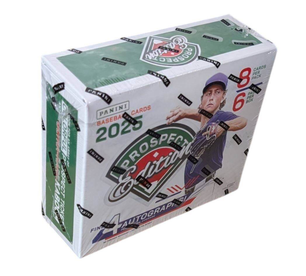 PANINI BASEBALL CARDS  
2025  
PROSPECT LITIGATION  
8 PACKS PER BOX  
6 BOXES PER CASE  
AUTOGRAPHS!  
FINE PRINT