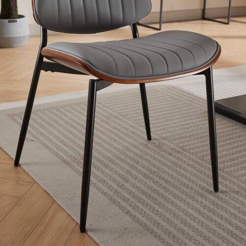 Alt View 2. LUCKY ONE - Assembled Mid Century Dining Chair Set of 2 Faux Leather with Walnut Bentwood Back Metal Legs - Gray Pu.