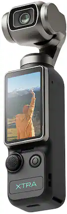 Front. Xtra - Muse Pocket Camera w/ 3-Axis Gimbal Stabilizer, 4K/120fps Vlogging Camera w/ 1'' CMOS, Fast Focusing & Subject Tracking - Black.