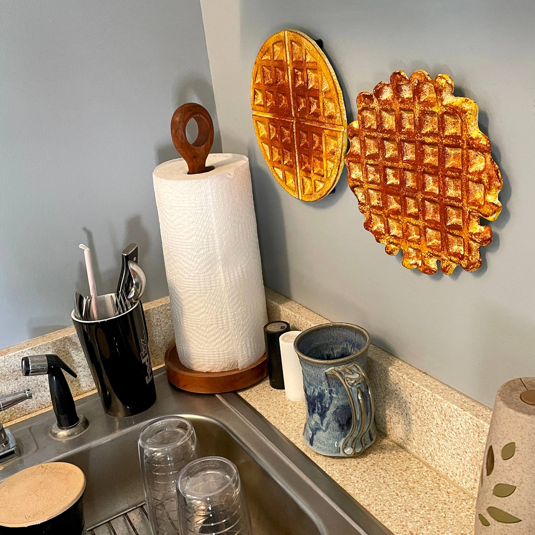 Alt View 4. Zeckos - Zeckos Round Waffle Cast Iron Trivet 8" Kitchen Decor and Wall Hanging Plaque - Brown.