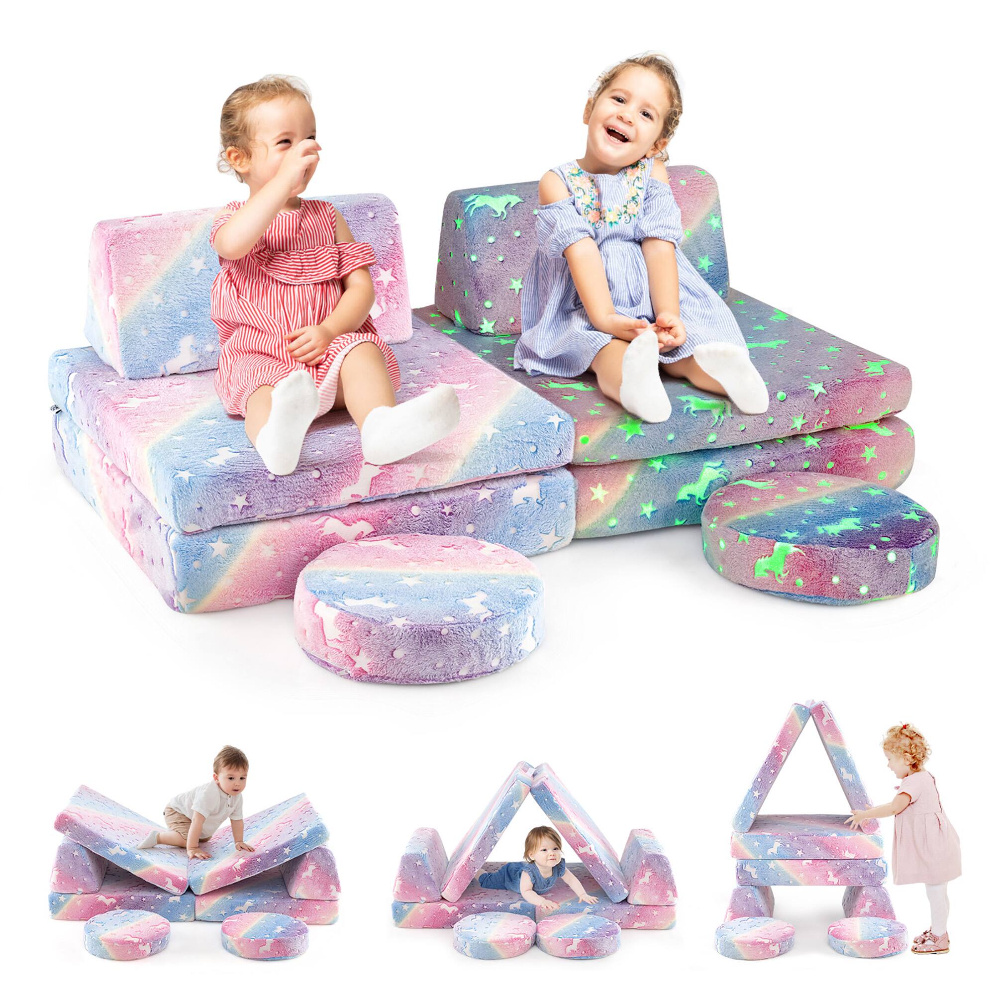 Alt View 8. Gymax - Gymax Glow in the Dark Modular Kids Play Couch Set w/ Machine-washable Flannel Covers - Multicolor.