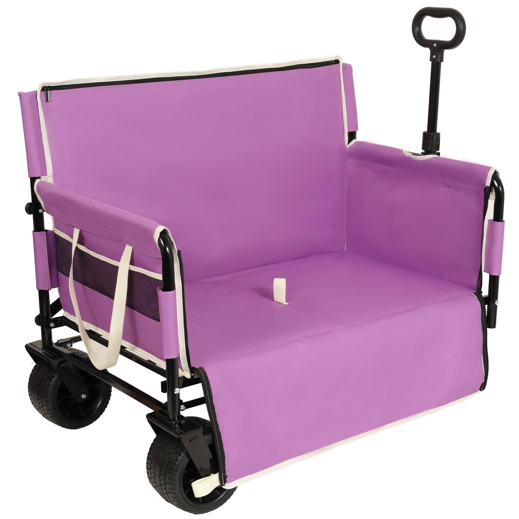 Alt View 4. Loheer - Loheer Folding Wagon Cart Heavy Duty Collapsible Utility Wagon with Seat All Terrain Wheels for Beach Camping Purple.