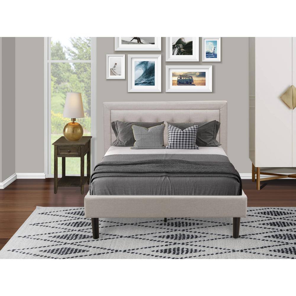 Alt View 3. East West Furniture - FN08F-1DE07 2-Piece Fannin Bedroom Furniture Set with 1 Full Bed Frame and a Bedroom Nightstand - Mist Beige Linen - Mist Beige.