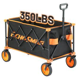 Wikistore - Heavy Duty Folding Wagon Cart 300lbs Capacity All-Terrain Wheels Removable Handle for Camping Beach - Black&orange