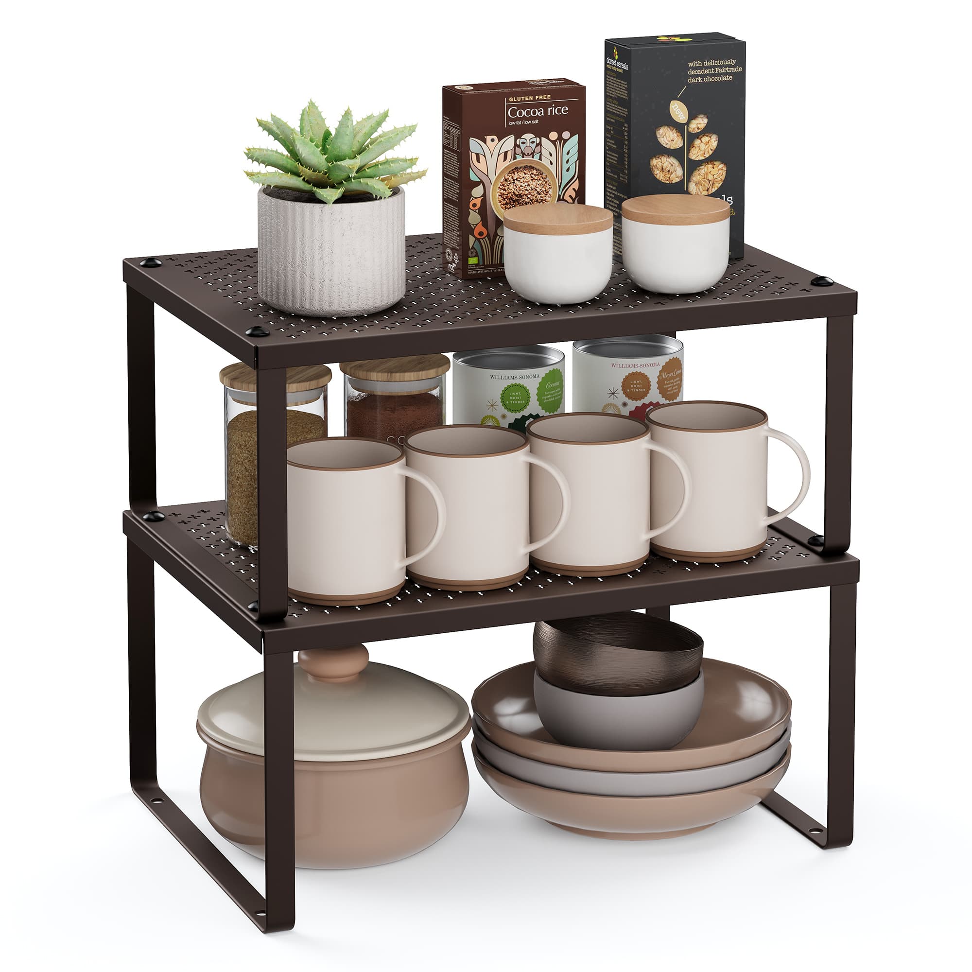 Songmics Home - Spice Rack, Cabinet Shelf Organizers, Shelf Organizer, Countertop Organizer, Shelf Riser, Stackable, Expandable - Brown