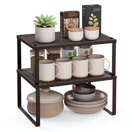 Songmics Home - Spice Rack, Cabinet Shelf Organizers, Shelf Organizer, Countertop Organizer, Shelf Riser, Stackable, Expandable - Brown
