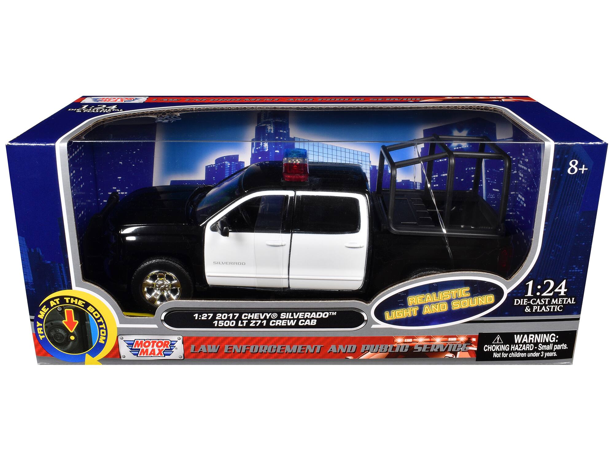 AA -- I   :  E2INL FPE 8+ SILVERRDO AT THE ME TRY BOTTOM 1:24 REALISTIC SOUND DIE-CAST METAL LIGHT AND & PLASTIC 1:27 2017 CHEVY SILVERADO 1500 LT Z71 CREW CAB  WARNING: MOTOR CHOKING HAZARD Small parts. LAW ENFORCEMENT AND PUBLIC SERVICE MAX Not for children under 3 years.