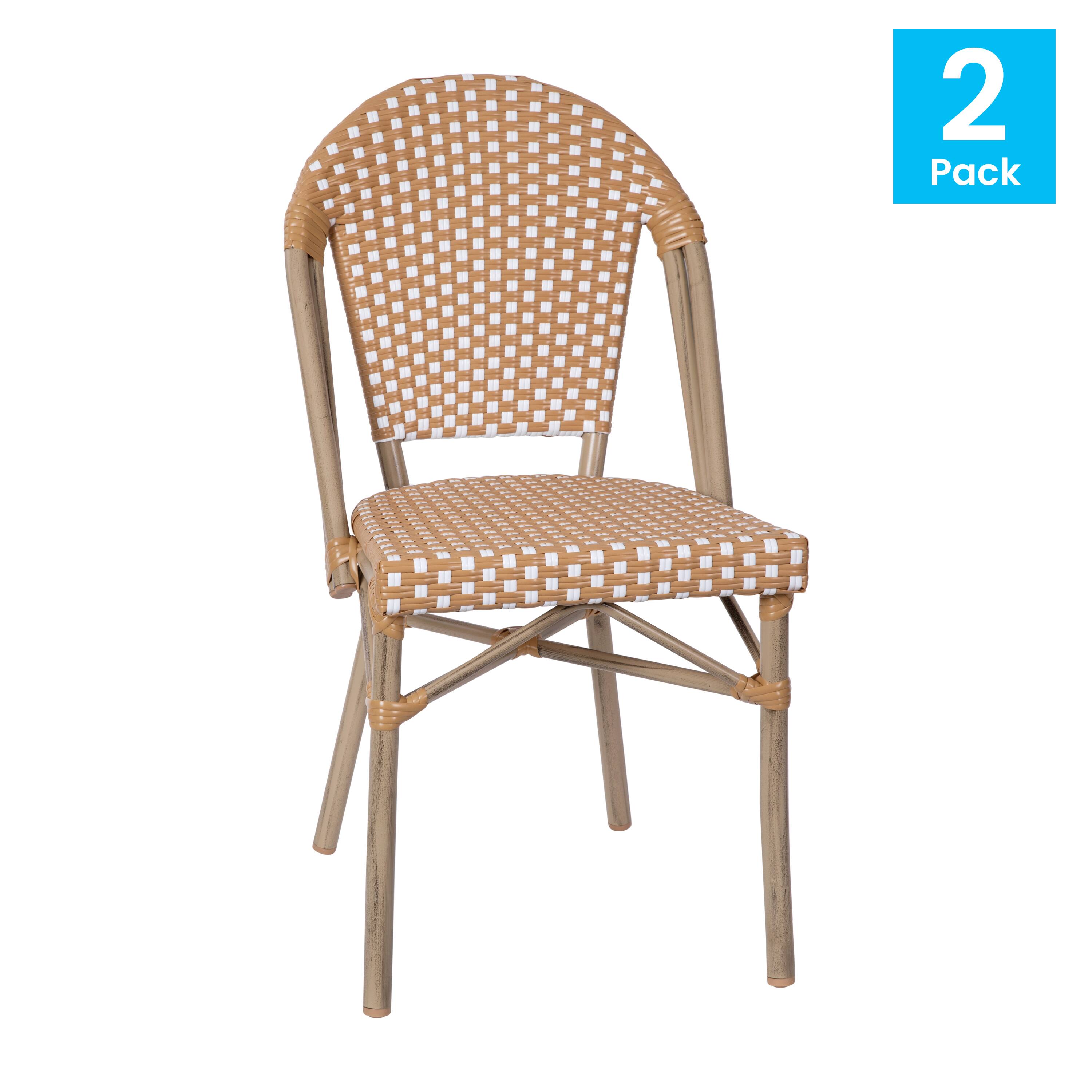 Alt View 1. Emma + Oliver - Colmar Indoor/Outdoor Stacking Bistro Chairs with Aluminum Frame - Natural & White/Light Natural Frame.