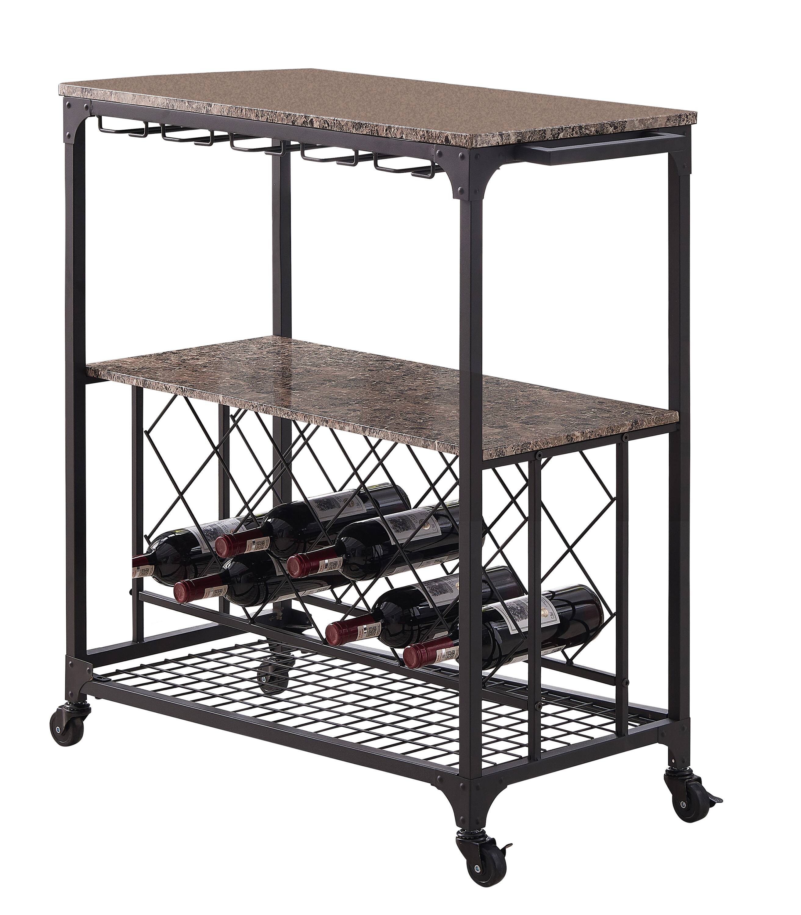 Angle. Kings Brand Furniture - Kings Brand Furniture - Antonia Kitchen Serving Cart Bar Buffet with Wine Rack & Glass Holder - Black.