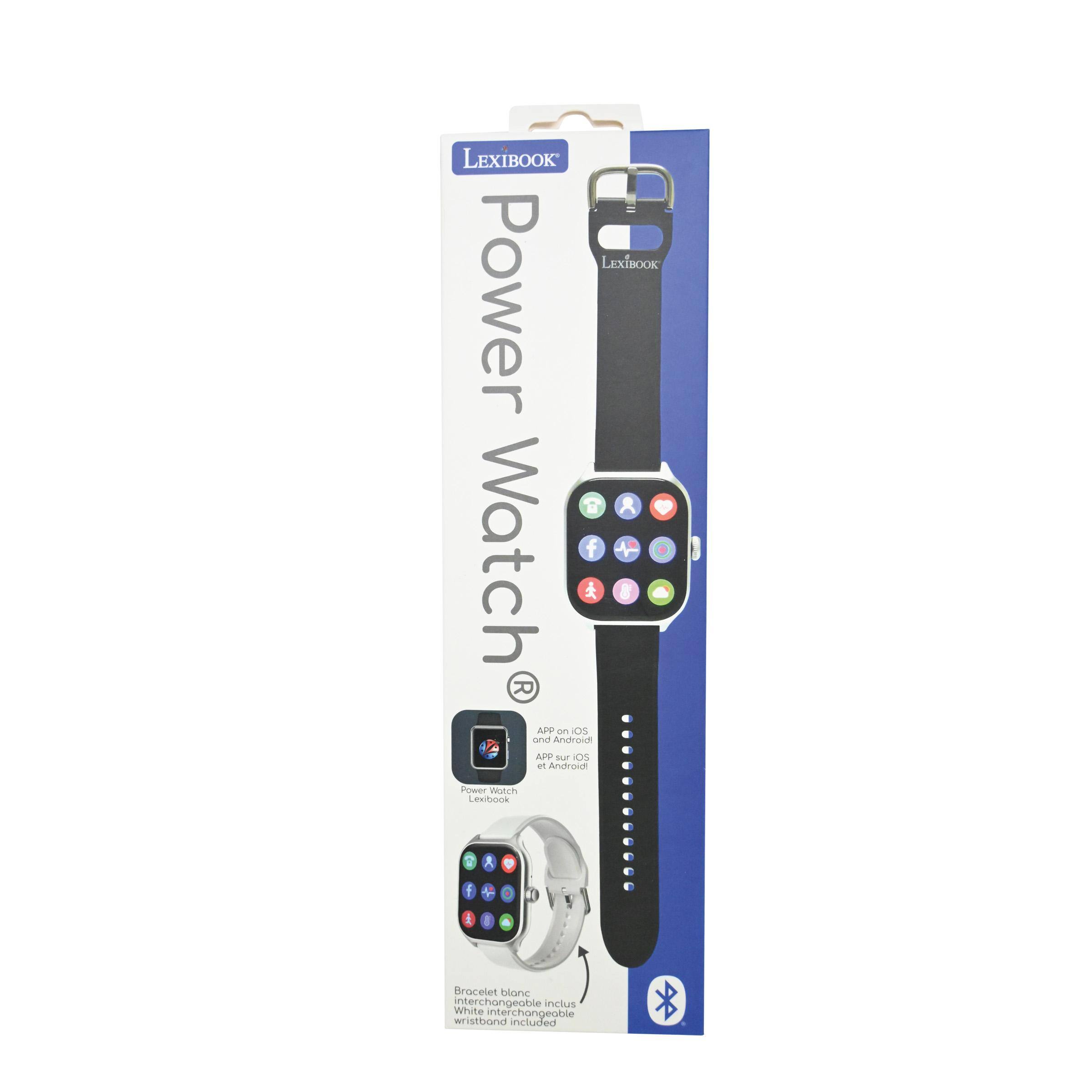 LEXIBOOK Power 8 Watch f + g R APP O IS raut Androidi Ar ) OS e Android Powe Wotch esitusok 1 . I 1 . -  Bracelet blane nterchangeoble inclus White rchangeoble wristbond included