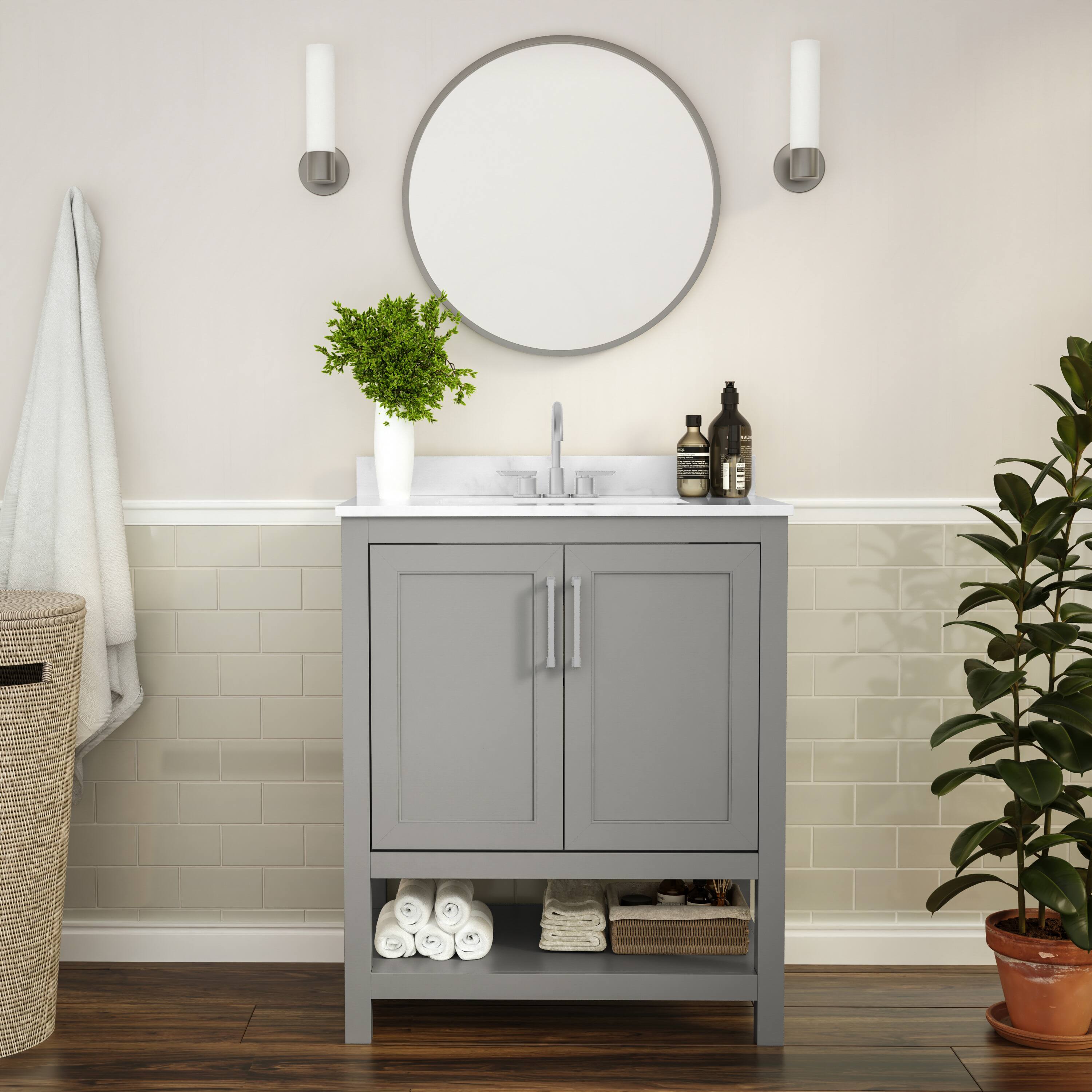 Alt View 1. Flash Furniture - Vega 30 Inch Bathroom Vanity with Sink Combo, Storage Cabinet with Soft Close Doors and Open Shelf, Carrara Marble Finis - Gray.