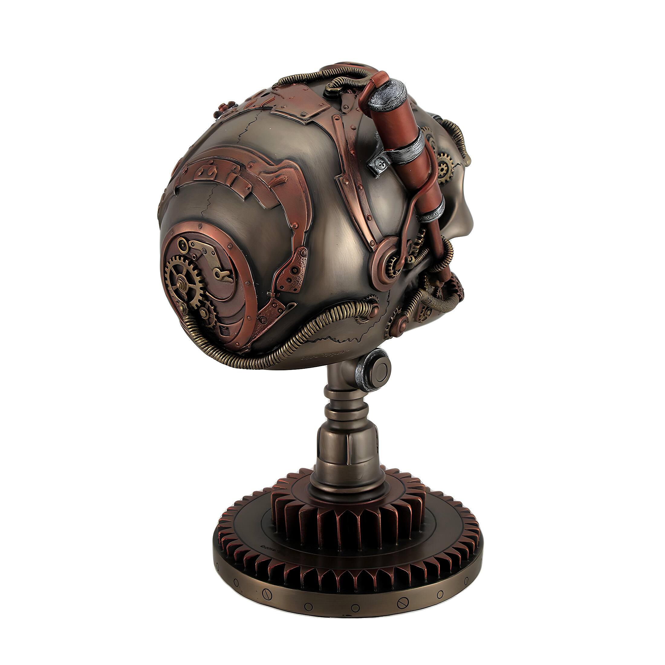 Alt View 2. Veronese Design - Bronze / Copper Finished Steampunk Skull Statue - Gear Base - Copper.