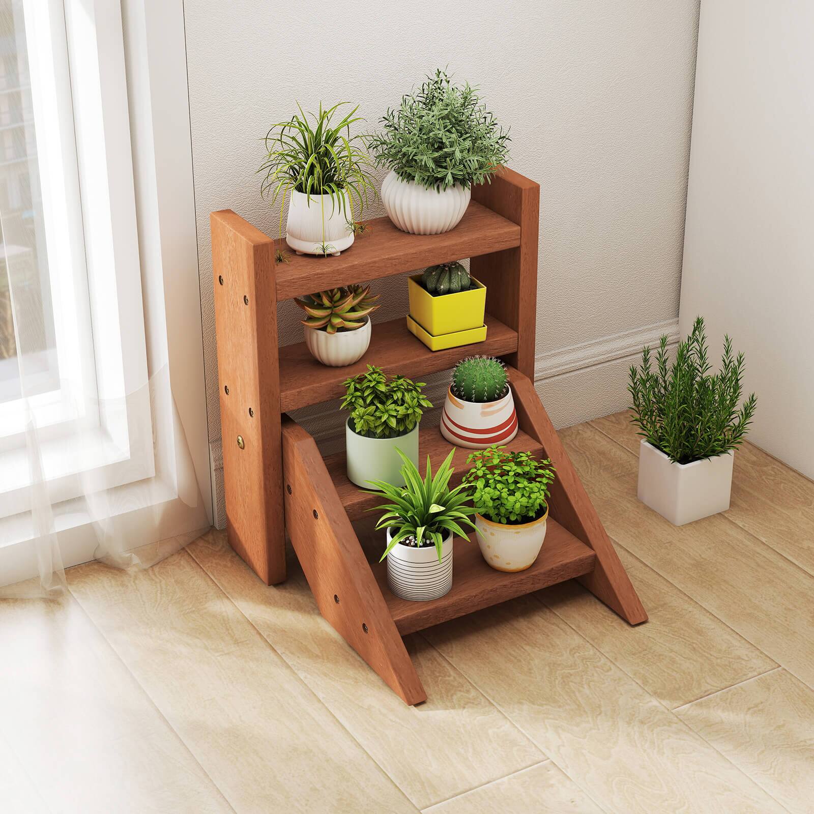 Alt View 4. Costway - Costway 4-Tier Wood Small Flowerpot Holder Plant Stand for Multiple Succulents Patio - Brown.