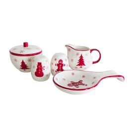 Euro Ceramica Home - Winterfest 5 Piece Accessory Set - White and Red