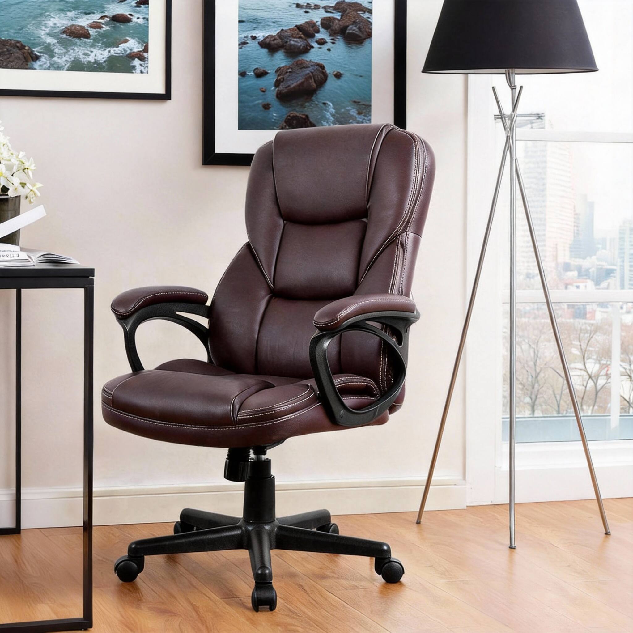 Alt View 1. Frangdom - Executive High-Back PU Leather Office Chair with Lumbar Support - Black 300lbs.