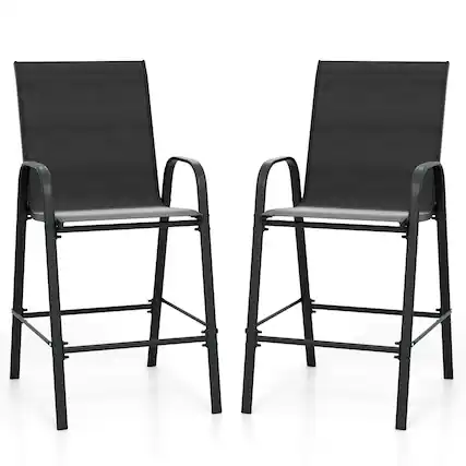 Front. Costway - Costway 2 PCS Outdoor Bar Stools 29" Fabric Bar Height Stools with Armrests & Footrest - Black.