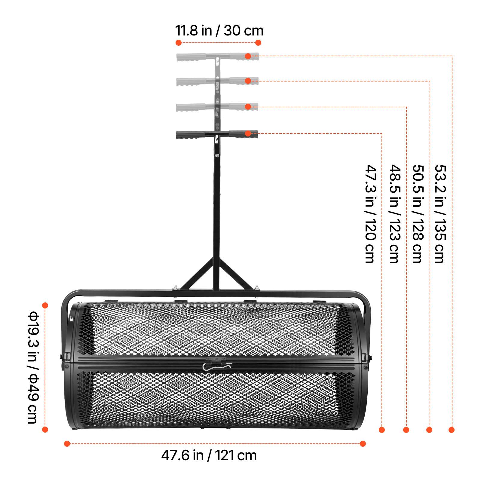 11.8 in / 30 cm  
47.3 in / 120 cm  
48.5 in / 123 cm  
50.5 in / 128 cm  
53.2 in / 135 cm  
19.3 in / 49 cm  
47.6 in / 121 cm