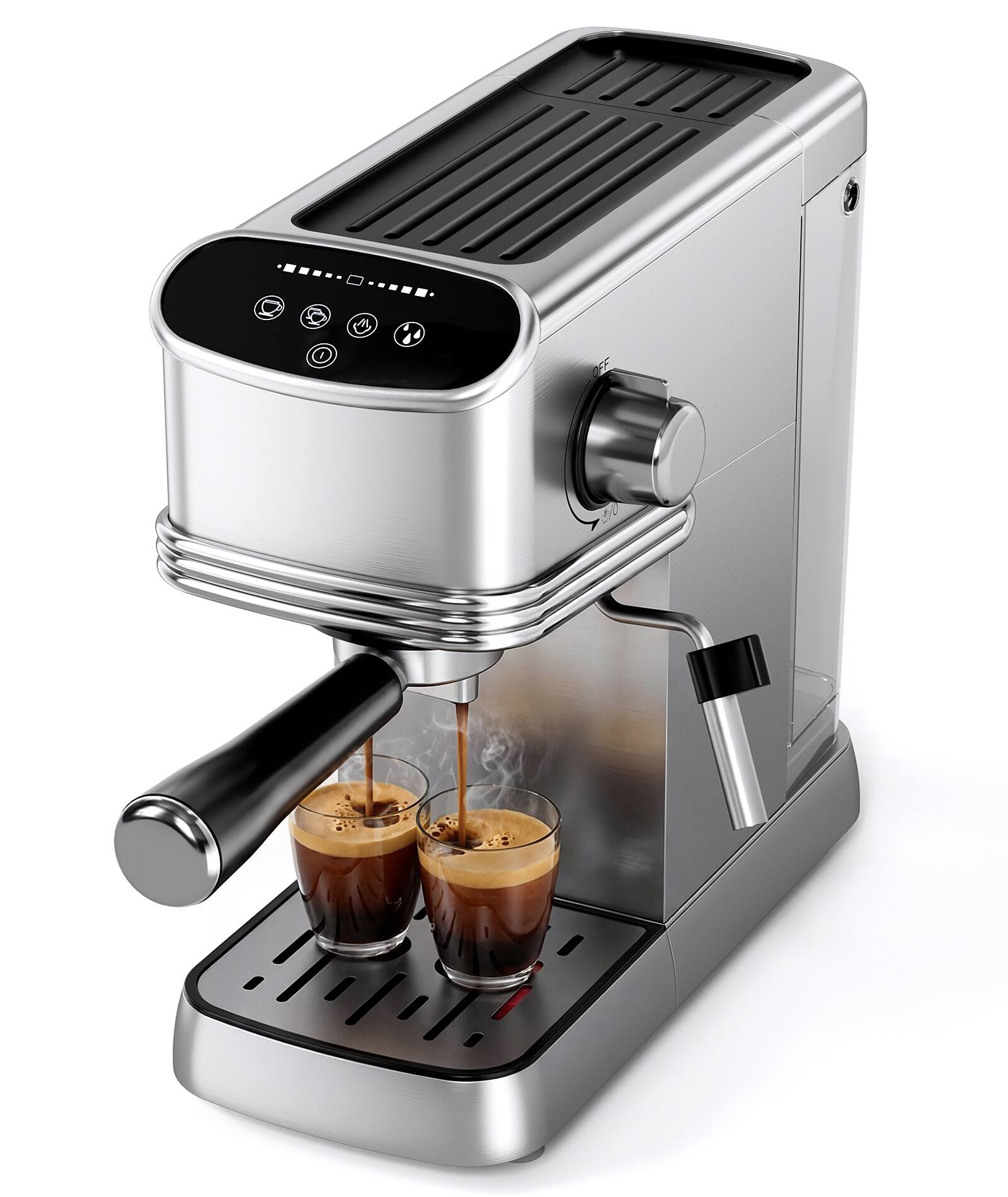 Front. Electactic - Instant Espresso Coffee Maker with Display, 120V 60Hz 1250-1450W, 1.35L Tank, Aluminum Steam Wand - STEEL.