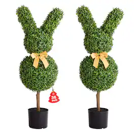 VEVOR - Artificial Topiary Bunny-Shape Boxwood Ball, 2 Set 36 inch Faux Boxwood Plant Balls, Fake Silk Tree Look Real - Green