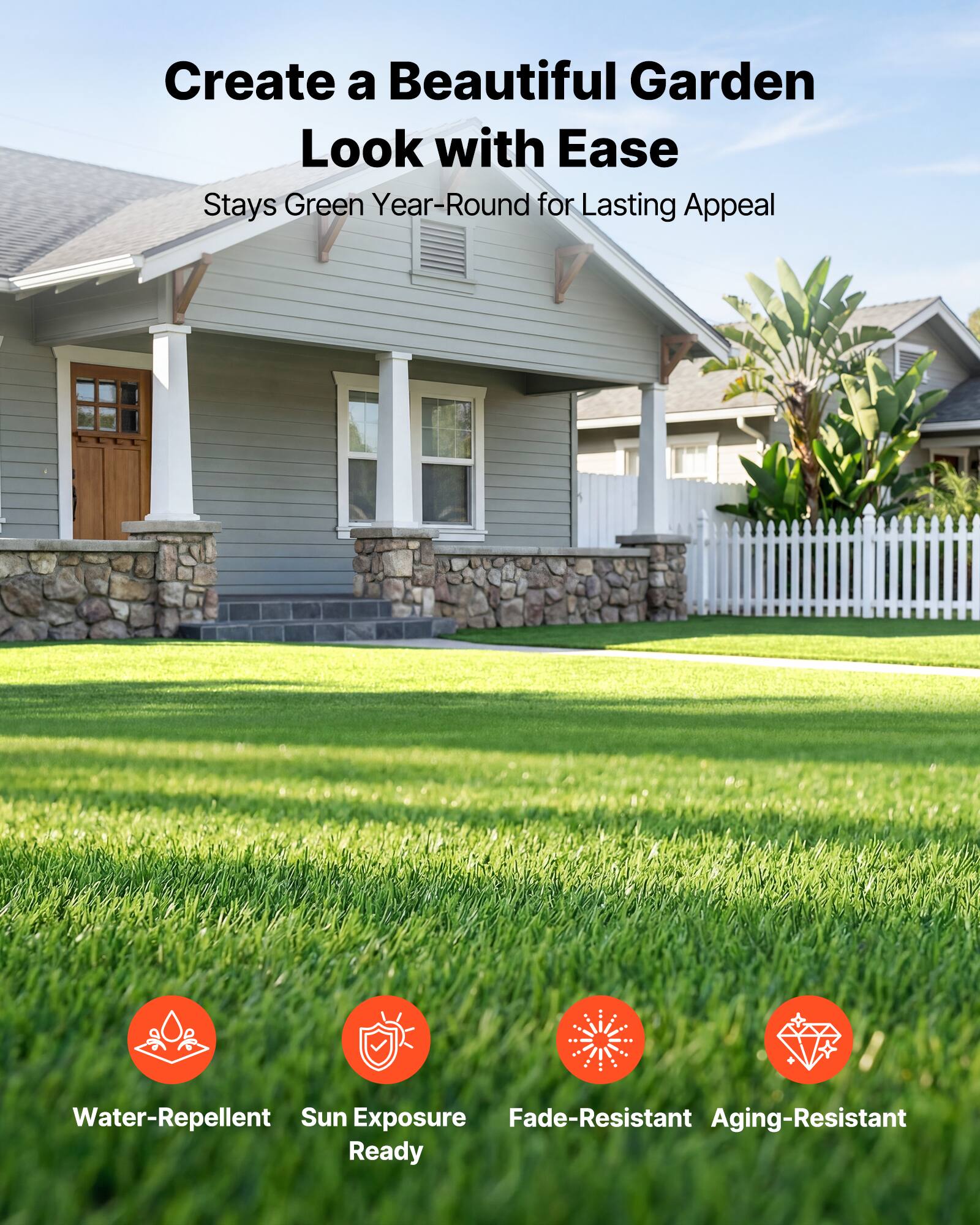Create a Beautiful Garden Look with Ease  
Stays Green Year-Round for Lasting Appeal  

- Water-Repellent  
- Sun Exposure Ready  
- Fade-Resistant  
- Aging-Resistant