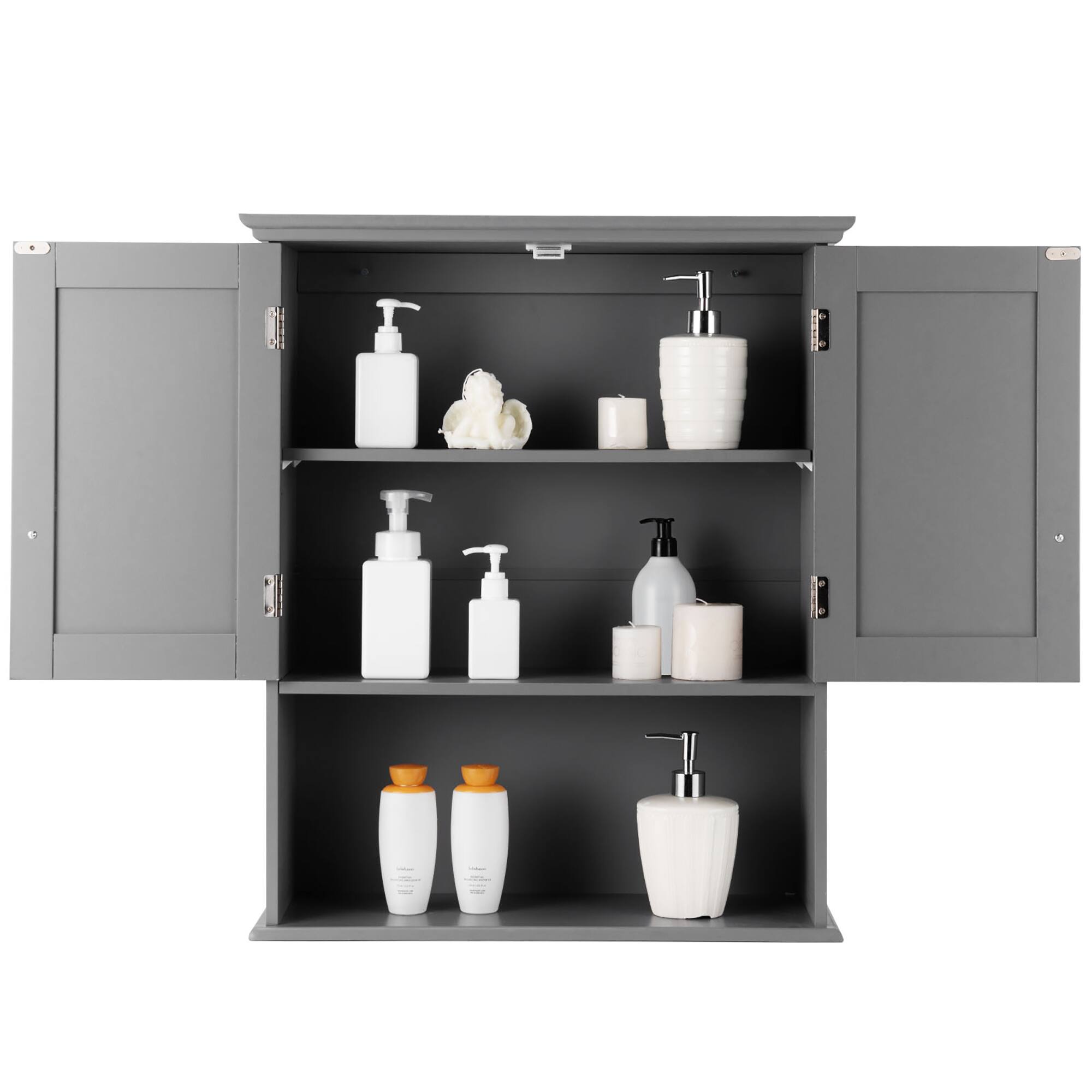 Alt View 9. Costway - Costway Wall Mount Bathroom Cabinet Storage Organizer Medicine Cabinet with 2-Doors Grey - Gray.