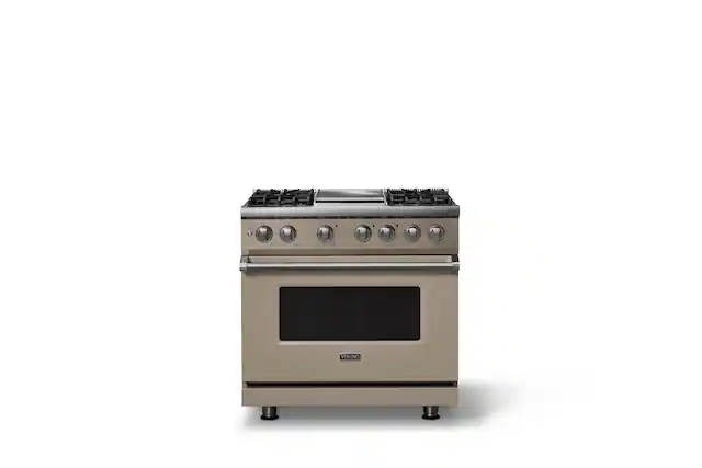 Front. Viking - 36"W. 4 Burner Pro 5 Series 5.6 Cu. Ft. Freestanding Sealed Dual Fuel Convection Range/Griddle - Nantucket - Nantucket.