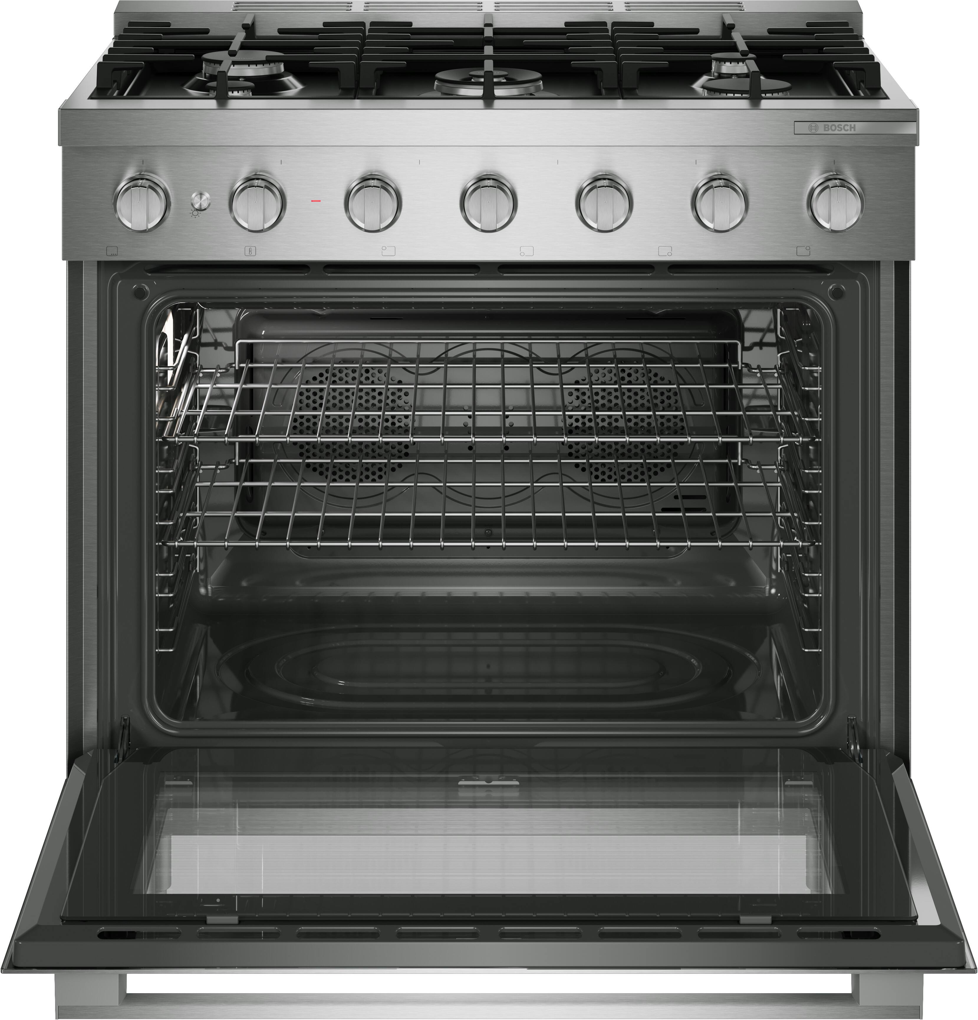 Alt View 3. Bosch - 500 Series 36 in. Wide 3.2 Cu. Ft. Industrial Style Dual Fuel True Convection Range with 5 Burners - Stainless Steel.