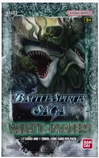 BSS03 BANDAI NAMCO 9+ BATTLE SPIRITS SAGA AQUATIC INVADERS 12 CARDS AND 1 TOKEN, CORE CARD PER PACK BAN DAI