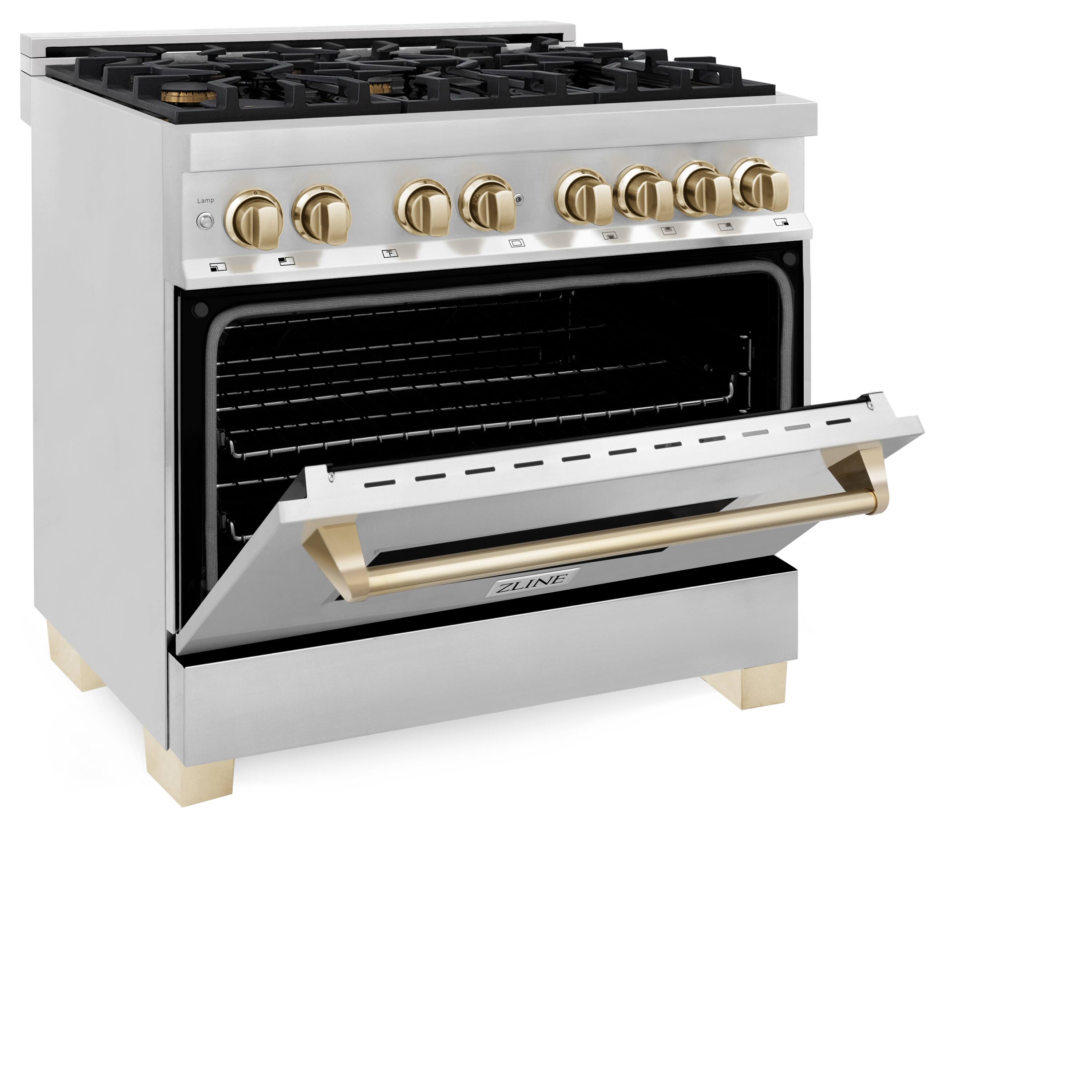Alt View 1. ZLINE - Autograph 36" Legacy Dual Fuel Range w/ 6 Burners & Polished Gold Accents (RAZ-36-G) - Stainless Steel/Polished Gold Accents.
