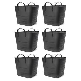 Life Story - Tub Basket 25 Liter Plastic Storage Tote Bin with Handles (6 Pack) - Black