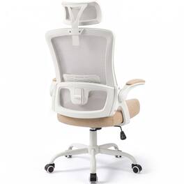Celtoss - Office Desk Chair Computer High Back Support Mesh Comfy Adjustable Ergonomic Headrest Lumbar Rolling Flip-up Armrests - Steel Base-Beige