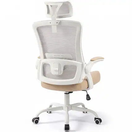 Front. Celtoss - Office Desk Chair Computer High Back Support Mesh Comfy Adjustable Ergonomic Headrest Lumbar Rolling Flip-up Armrests - Steel Base-Beige.