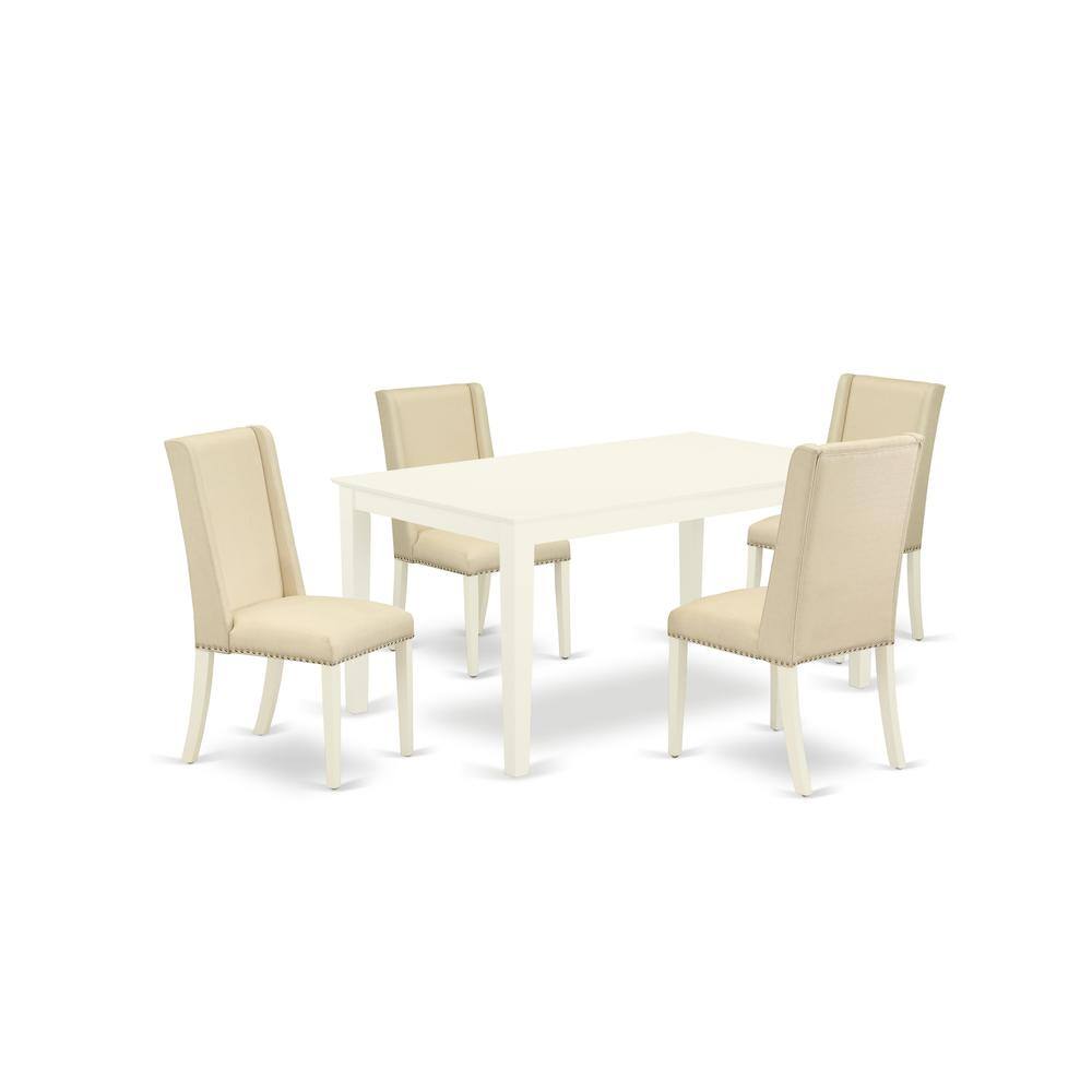 Back. East West Furniture - Dining Room Set Linen White - Brown.