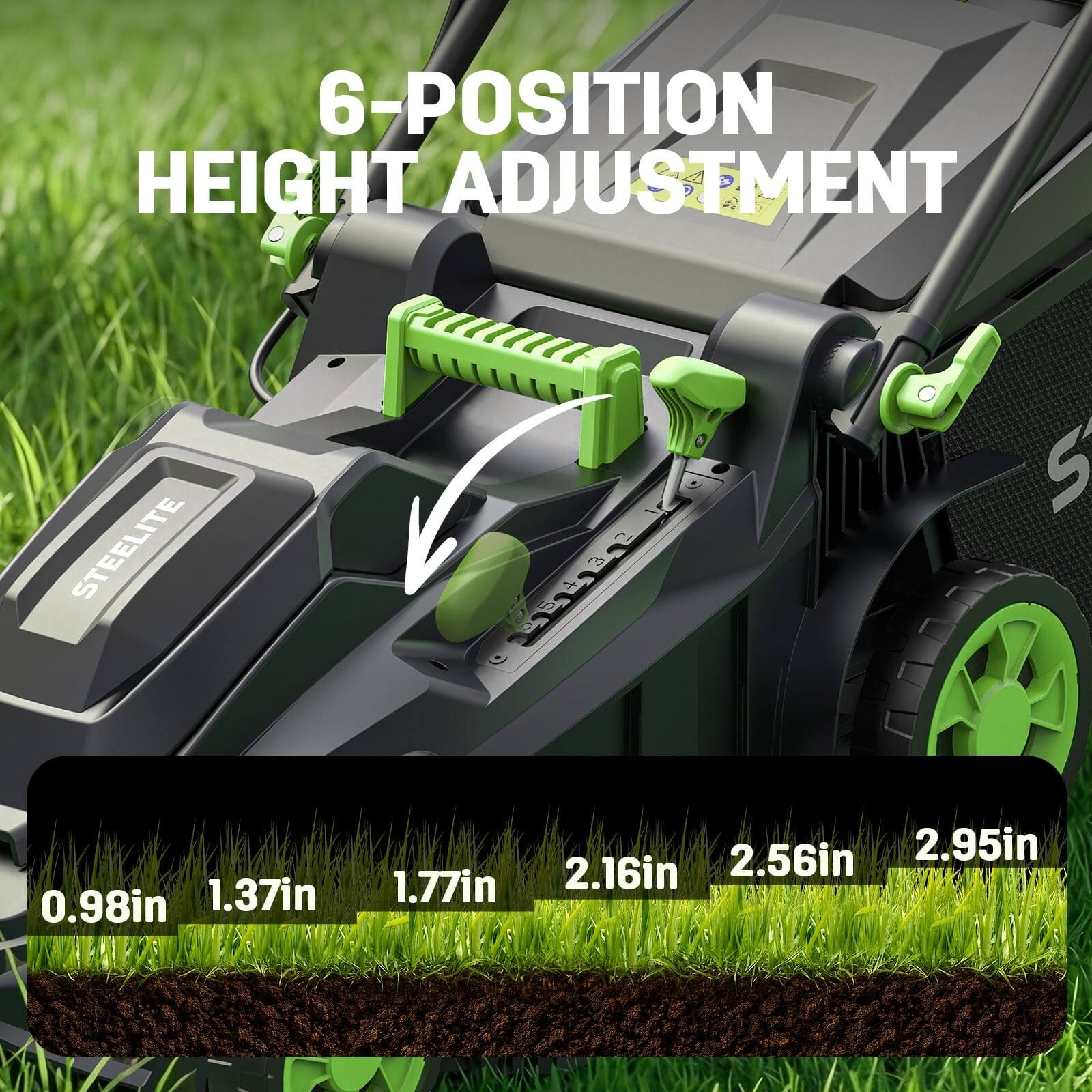 6-Position Height Adjustment  
Steelite  
0.98in 1.37in 1.77in 2.16in 2.56in 2.95in