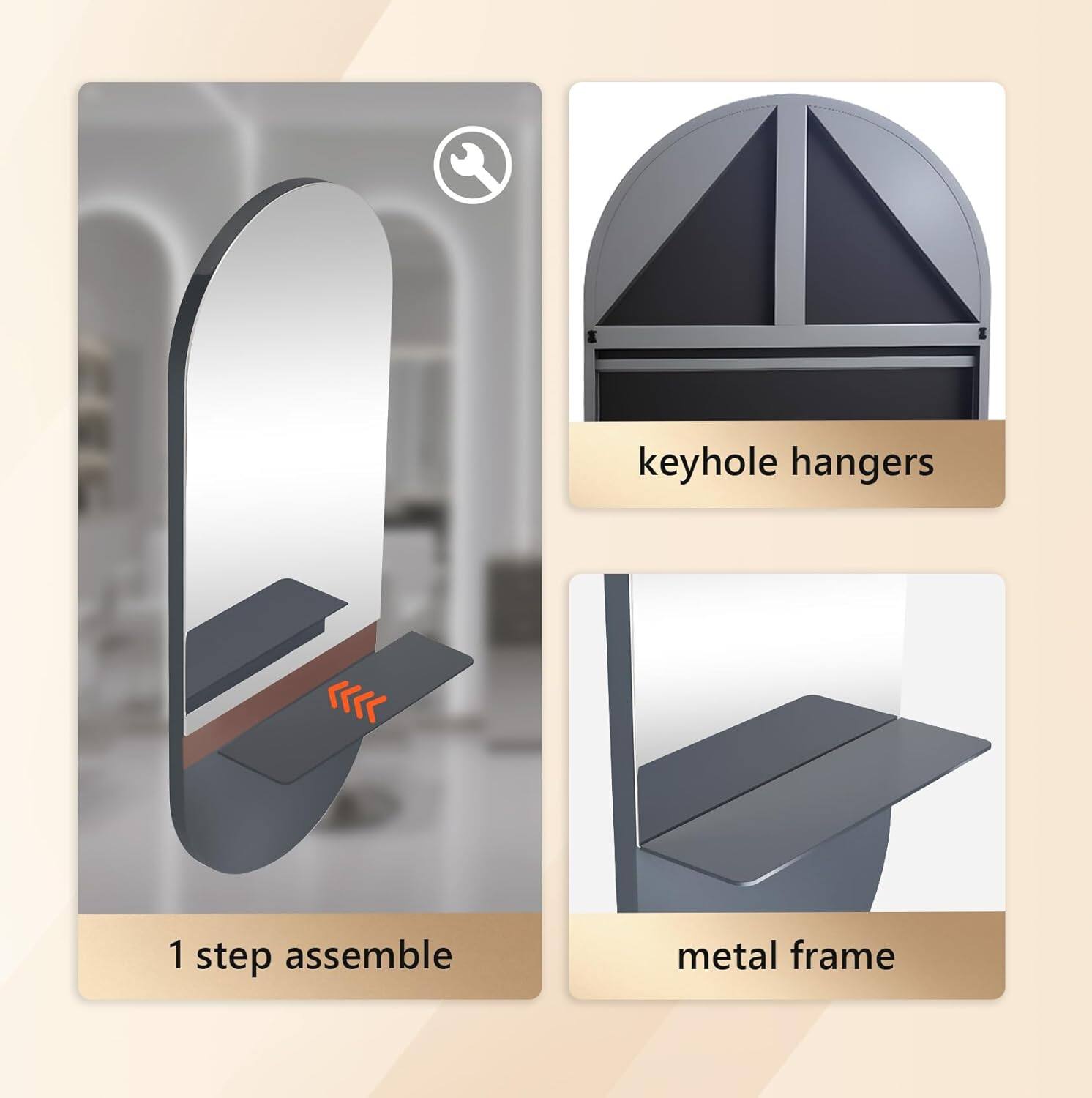 - Keyhole hangers
- 1 step assemble
- Metal frame