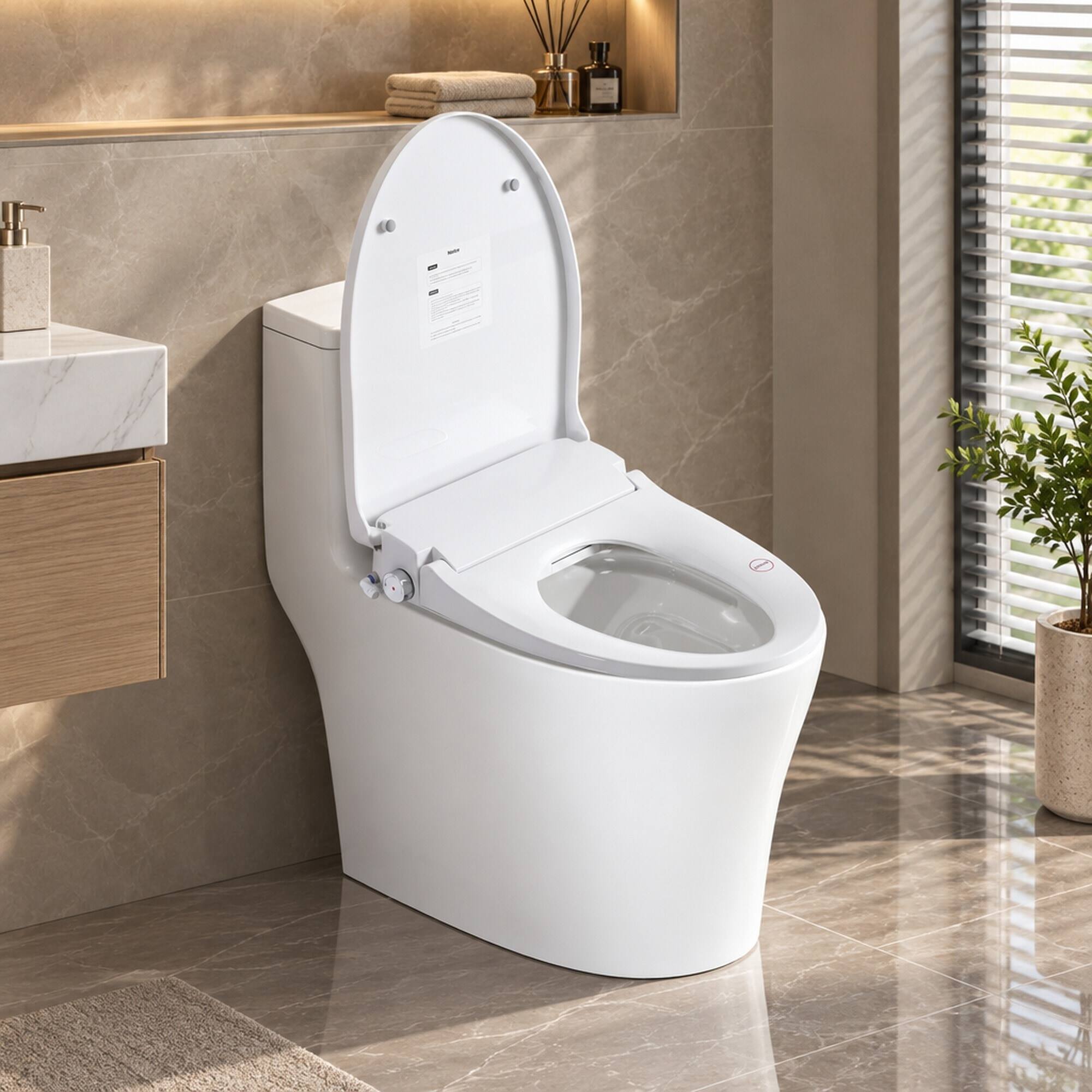 Left. RYHNUYNE - Smart Bidet Toilet Seat, Side Knob Heated Seat Water Temperature and Pressure Adjustment Automatic Nozzle Cleaning - White.