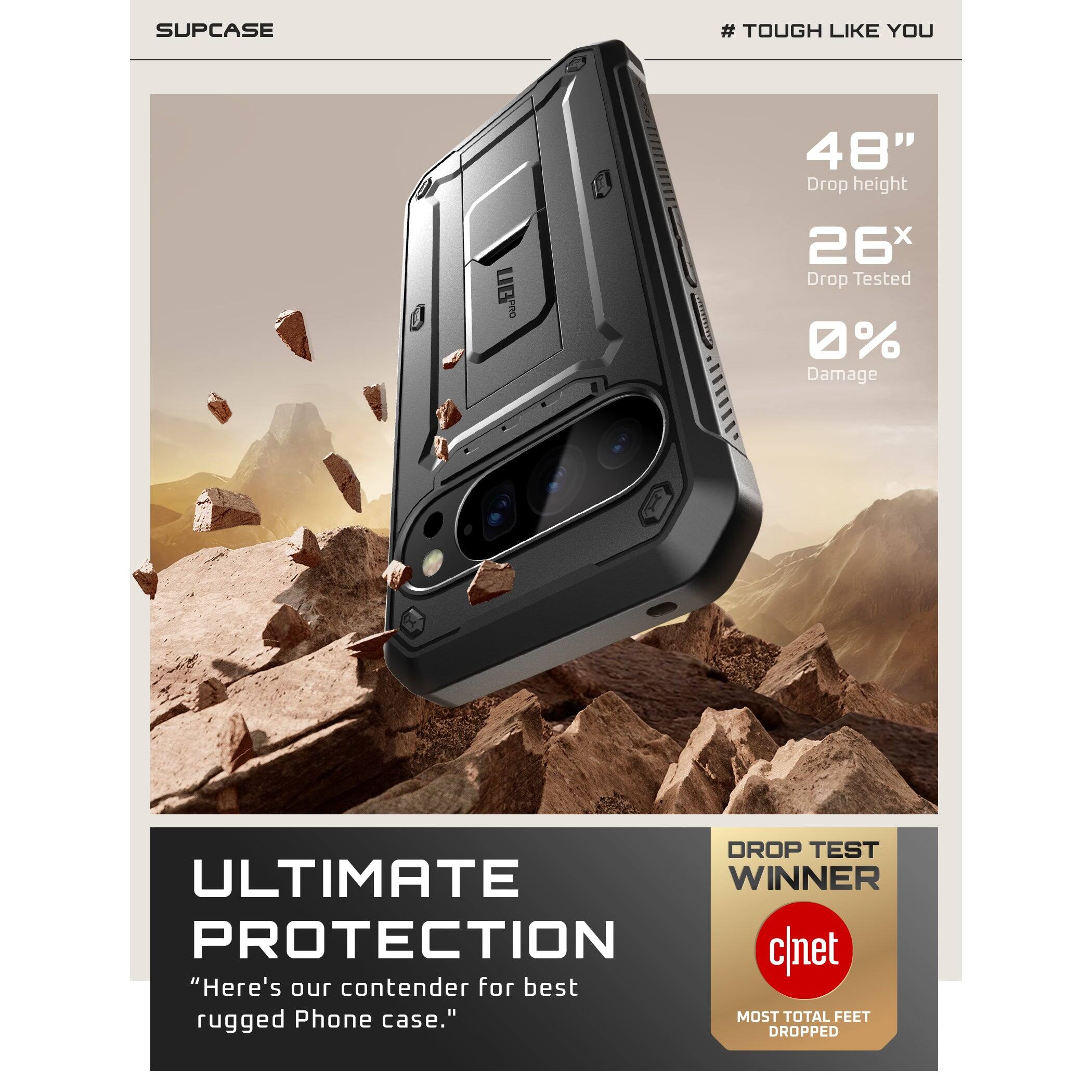 SUPCASE

# TOUGH LIKE YOU

48" Drop height

26x Drop Tested

0% Damage

ULTIMATE PROTECTION

"Here's our contender for best rugged Phone case."

DROP TEST WINNER

c|net

MOST TOTAL FEET DROPPED