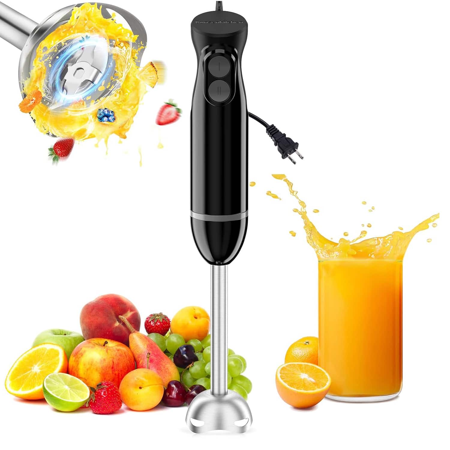 Bonsenkitchen - Hand Blender, Immersion Blender with 2 Mixing Speed, Electric Handheld Mixer - Black