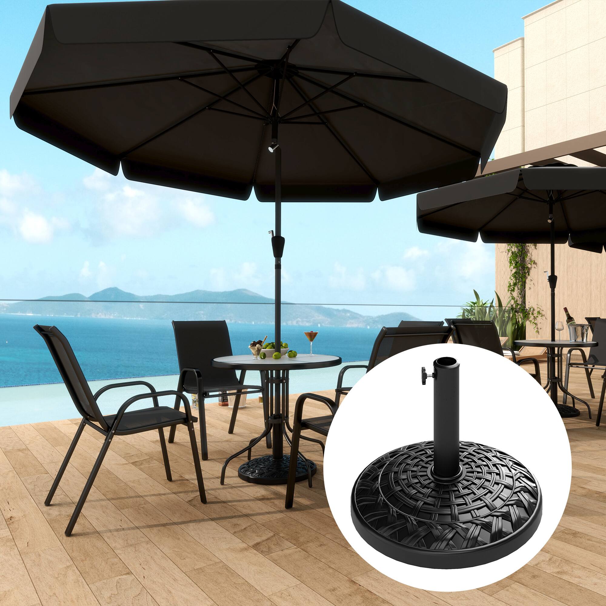Angle. Outsunny - 19" Patio Umbrella Base, 26 lbs Umbrella Stand, Round Patio Umbrella Holder for 1.5"/1.9" Umbrella Poles - Black.