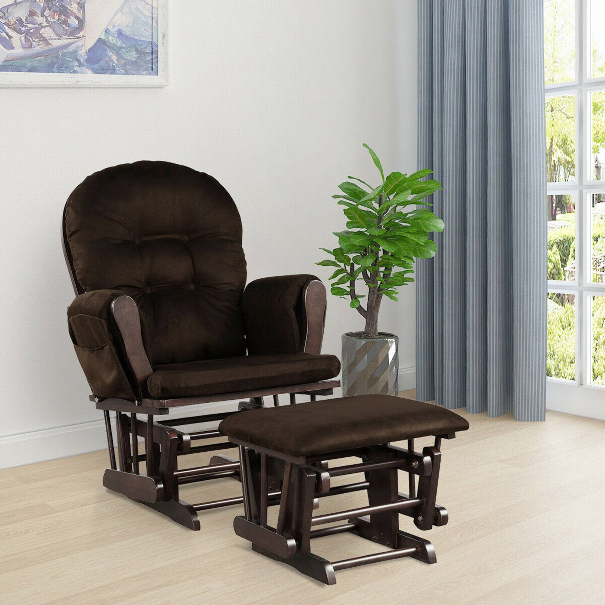 Alt View 1. Costway - Costway Wood Glider Rocker Chair Ottoman Set w/Cushion  for Nursery - Brown.